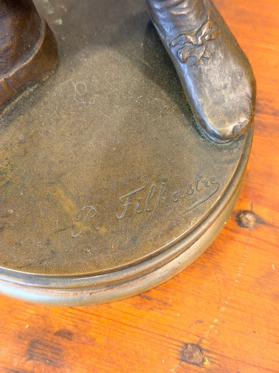 PAUL FILHASTRE. "UNE CHANSON D'AMOUR". Sculpture En Bronze -photo-2