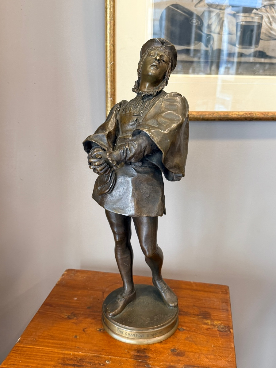 PAUL FILHASTRE. "UNE CHANSON D'AMOUR". Sculpture En Bronze 