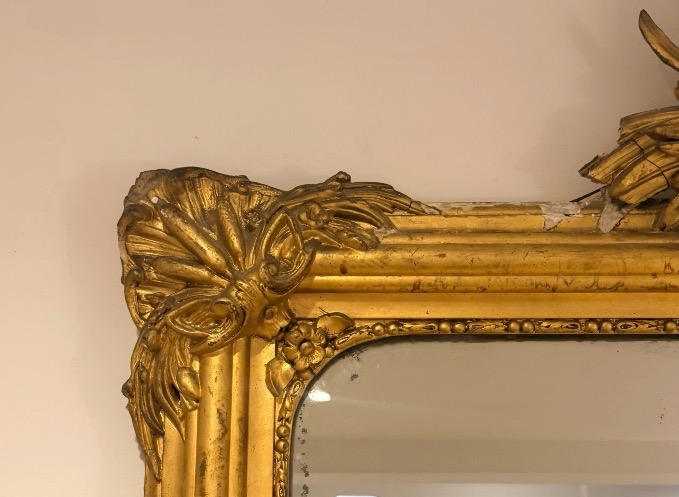Important 19th-century Gilded Wooden Mirror-photo-4