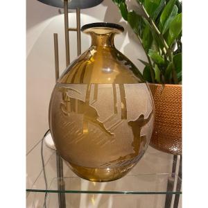 Art Deco Vase Decorated With Archers And Antelopes Signed Berlys