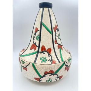 Toupie Vase In Longwy Art Deco Enamels