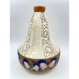 Toupie Vase In Longwy Art Deco Enamels