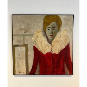 Portrait Of Jeanne-aline Quiquandon The Red Coat By Michel Bepoix