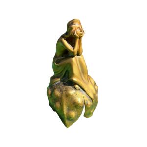 Mars Vallett “melancholy” Art Nouveau Bell In Gilt Bronze Cast Iron Colin Paris