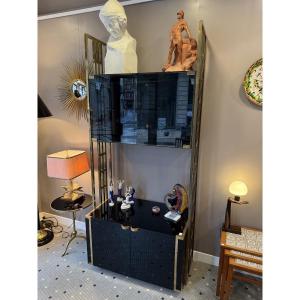 Brass And Smoked Glass Wall Console By Kim Moltzer