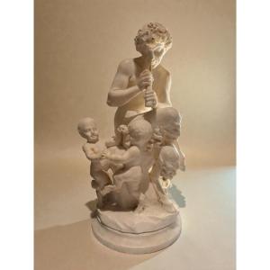 Faune Jouant Du Tambourin Par Cuzzini D'après Clodion