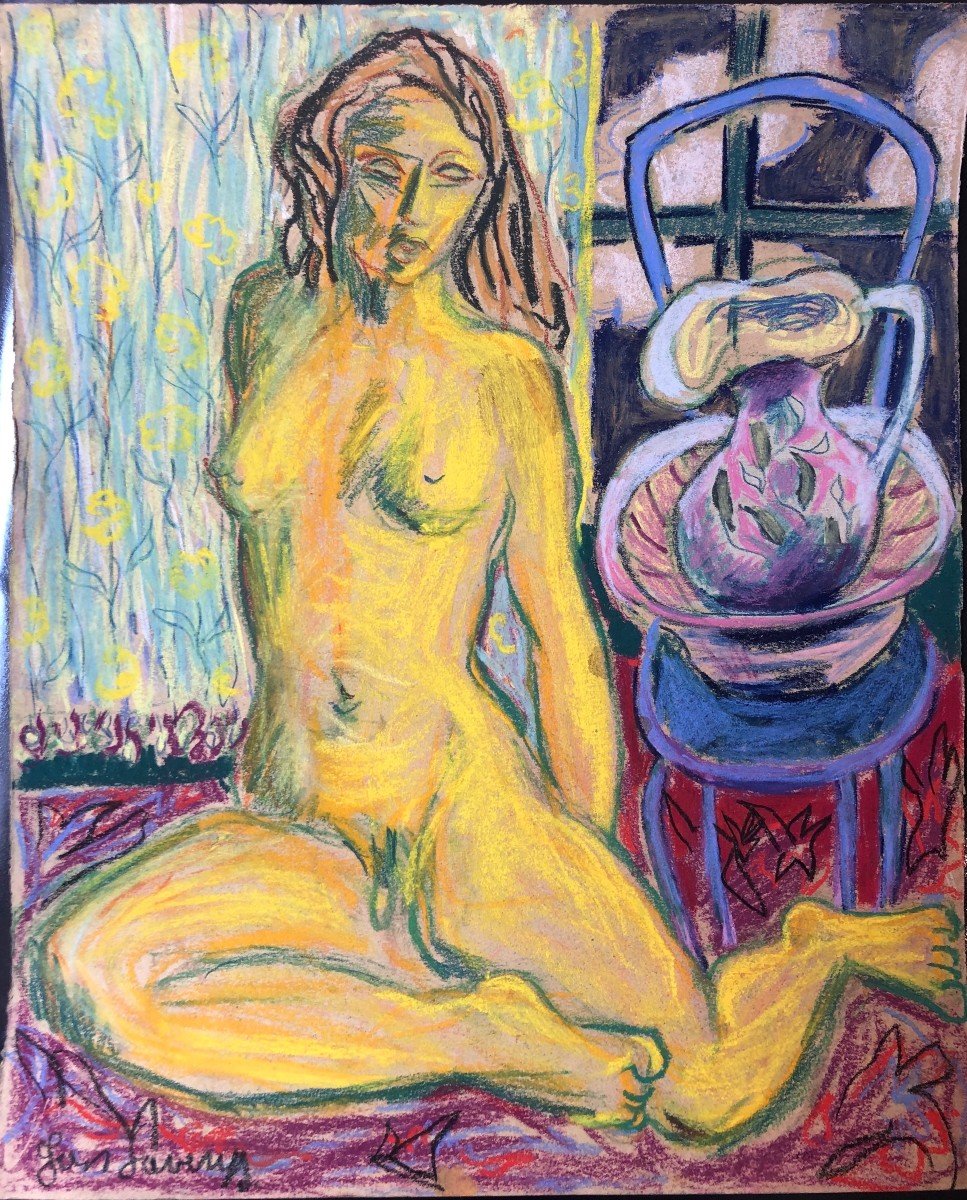 Yellow Woman, Pastel Signed To Identify