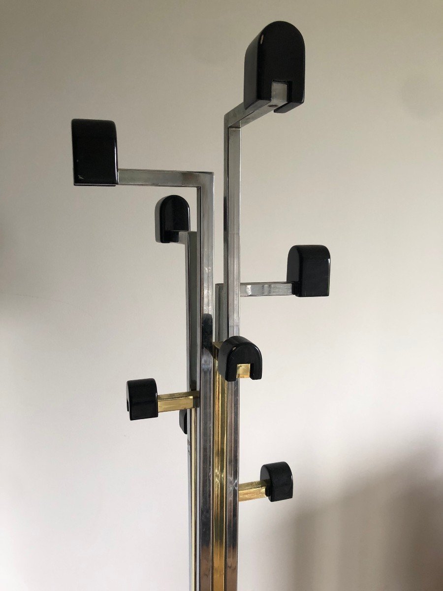 Porte Manteaux Asymétrique 1970 Chrome Et Doré Section Carrée-photo-3