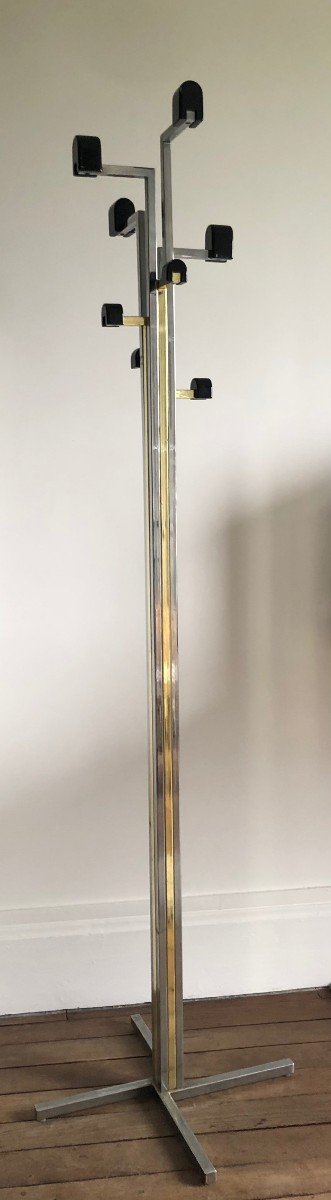 Porte Manteaux Asymétrique 1970 Chrome Et Doré Section Carrée-photo-3