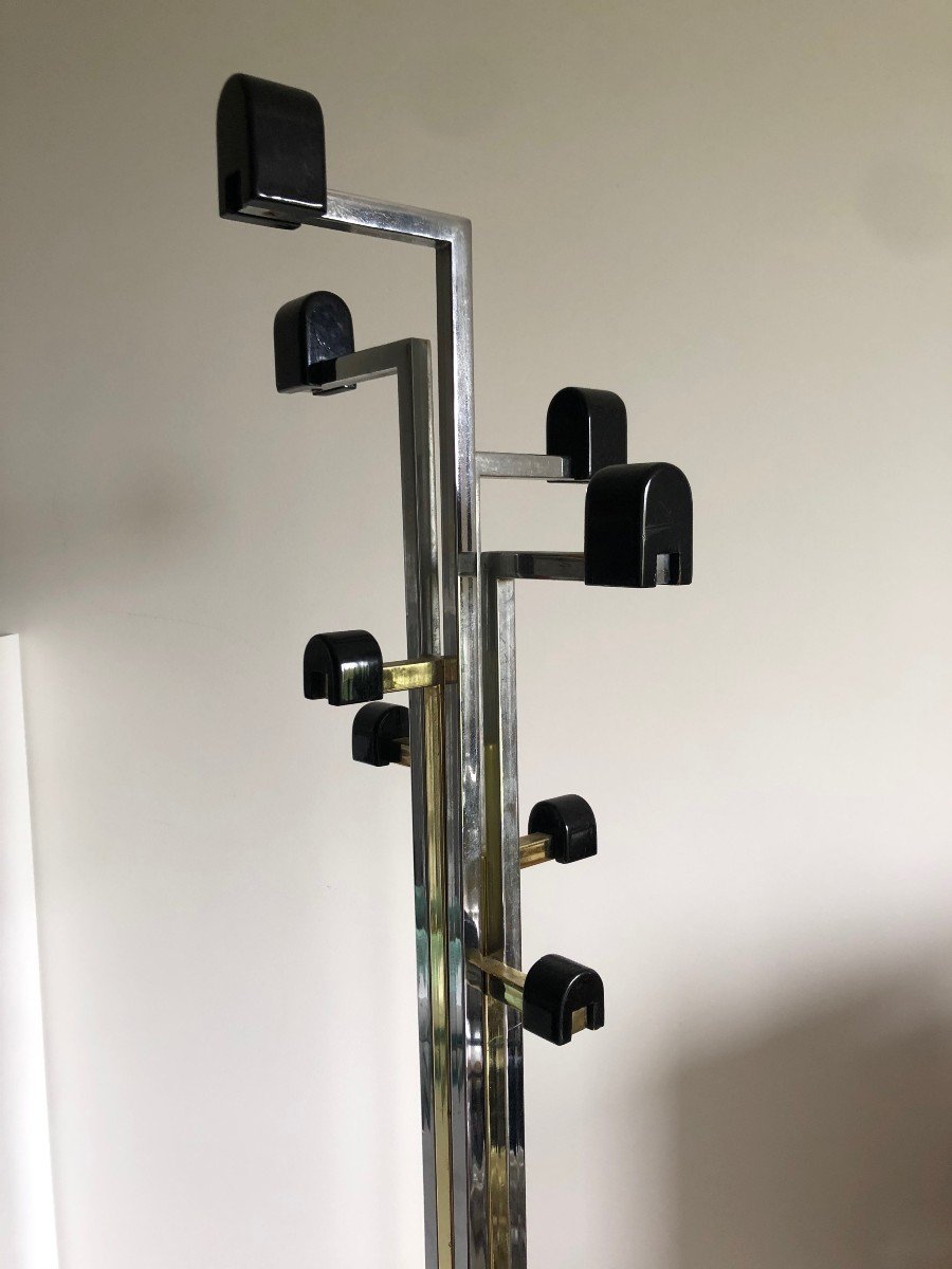 Porte Manteaux Asymétrique 1970 Chrome Et Doré Section Carrée