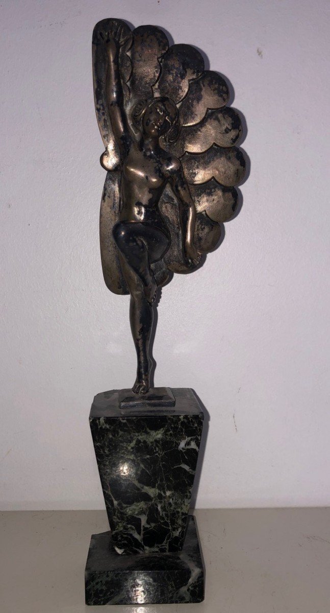 H. Molins (xx) Art Deco Silvered Bronze Music Hall Dancer -photo-2