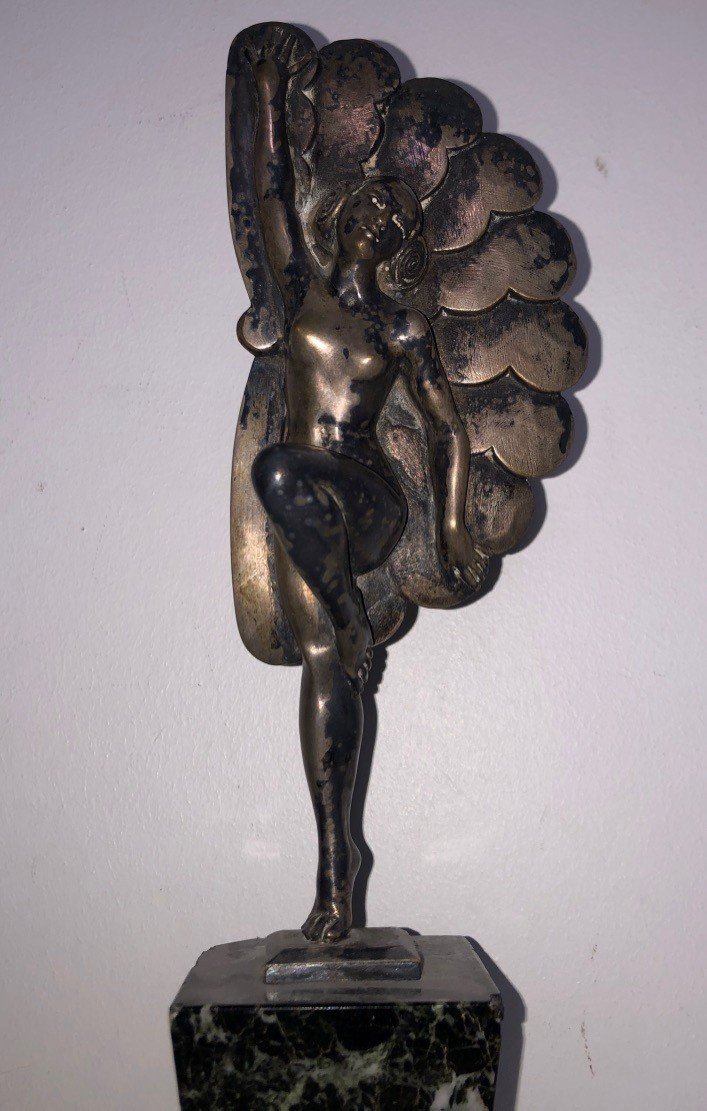 H. Molins (xx) Art Deco Silvered Bronze Music Hall Dancer 