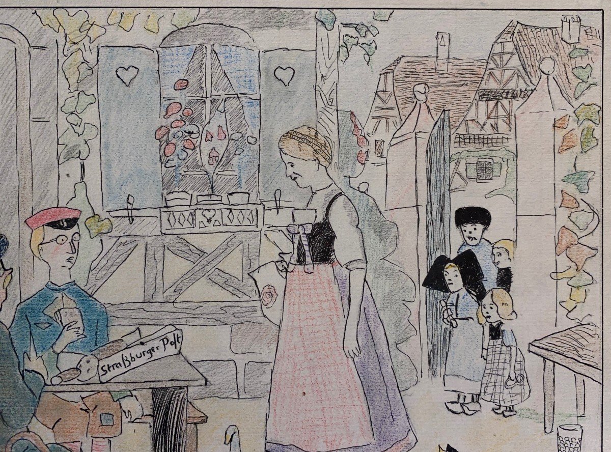 HANSI (1873-1951) Une famille de touristes Allemands - Alsace - Ancien dessin-photo-2