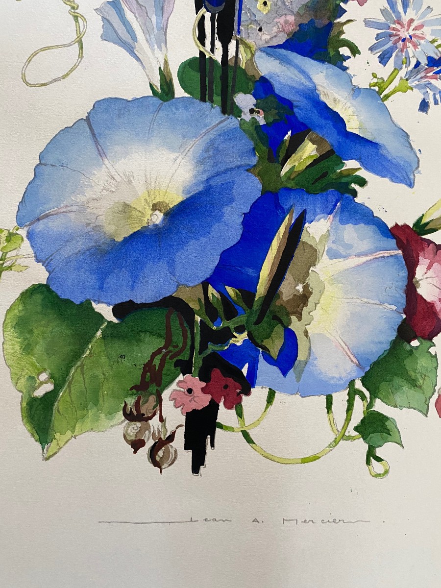 Jean Adrien Mercier (1899-1995) Floral Arrangement With Morning Glories-photo-2