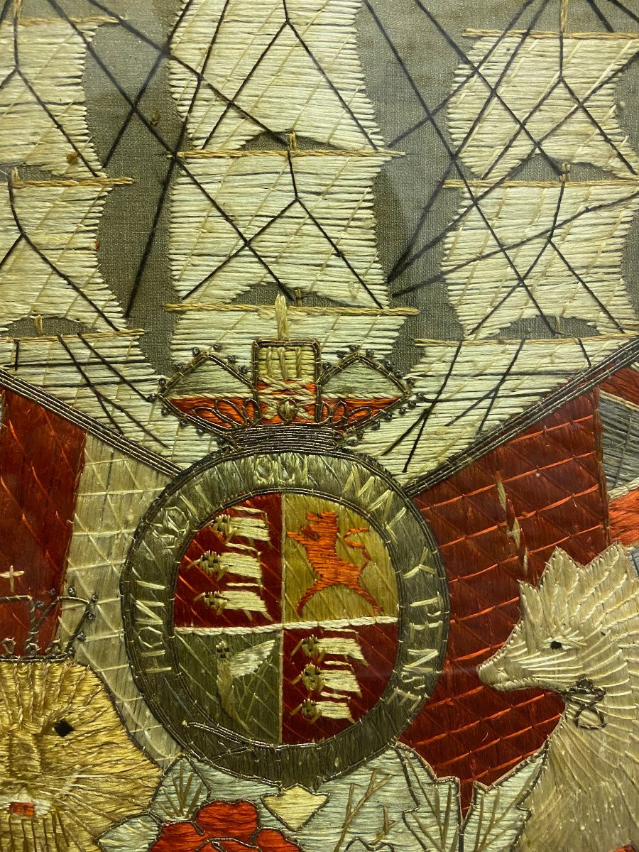 English sailor's woolwork (woolies) XIXè Dieu et mon droit / honi soit qui mal y pense-photo-3