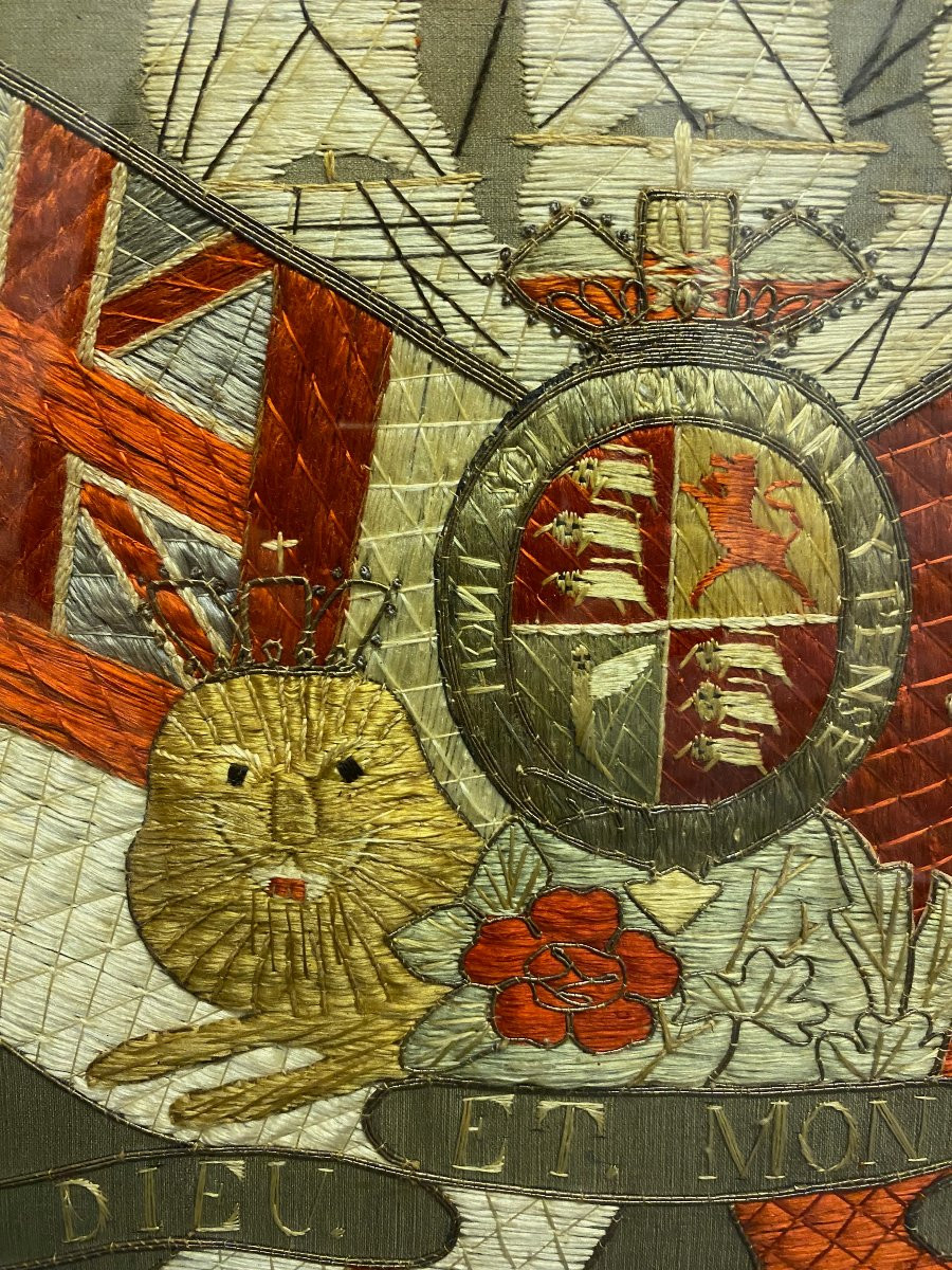 English sailor's woolwork (woolies) XIXè Dieu et mon droit / honi soit qui mal y pense-photo-4