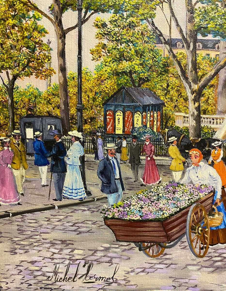 Michel Hermel (1934) Square And Saint Jacques Tower Paris Animated Naïve Art-photo-2