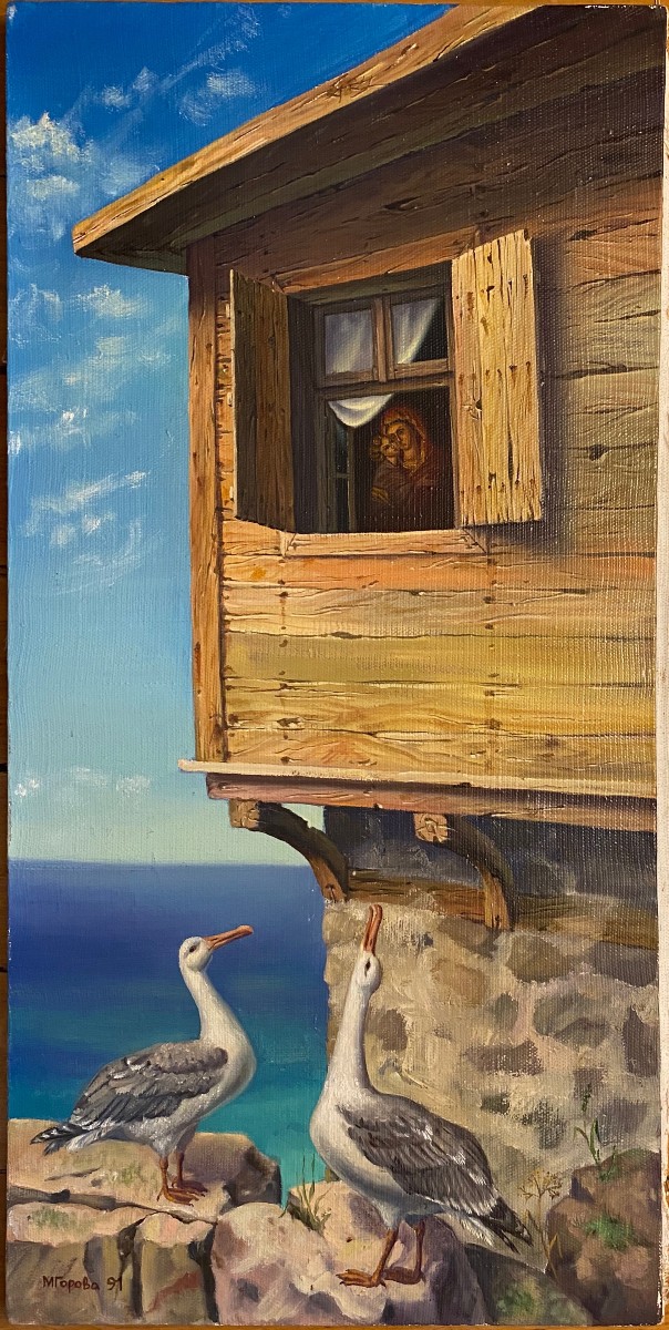 Eastern School Holy Virgin With Seagulls To Identify