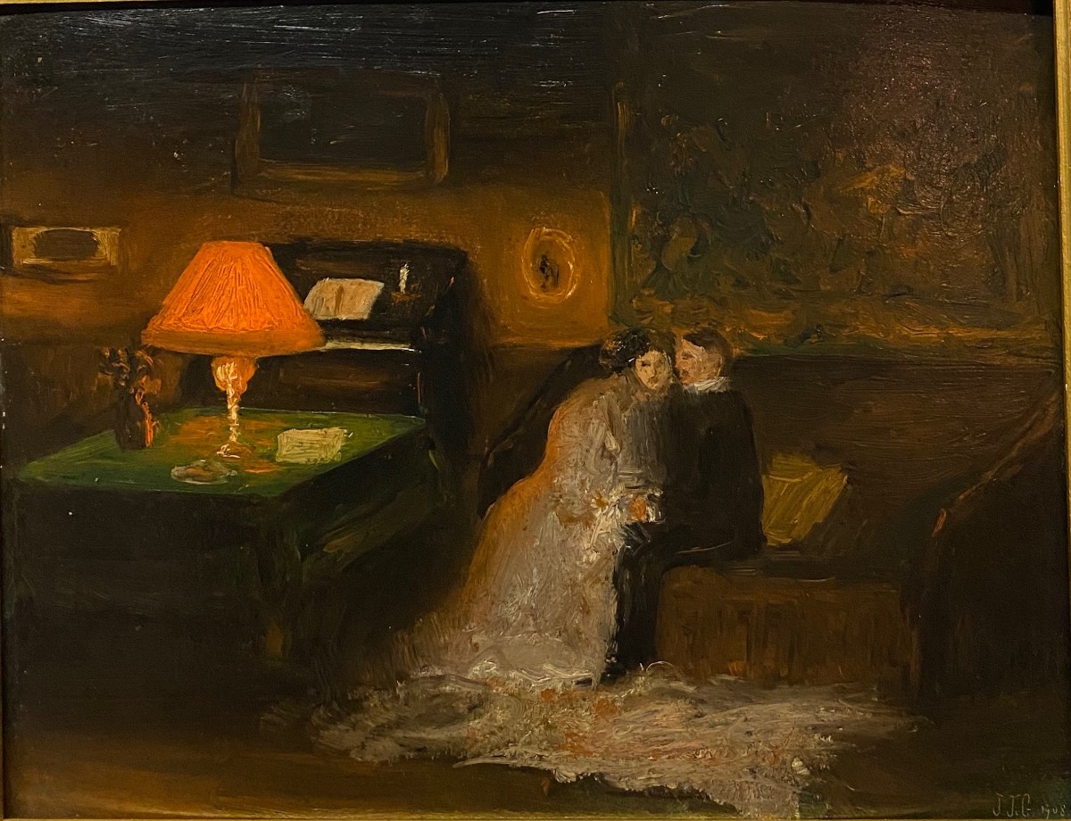 Interior Scene Monogram Jjg To Be Identified Dated 1908