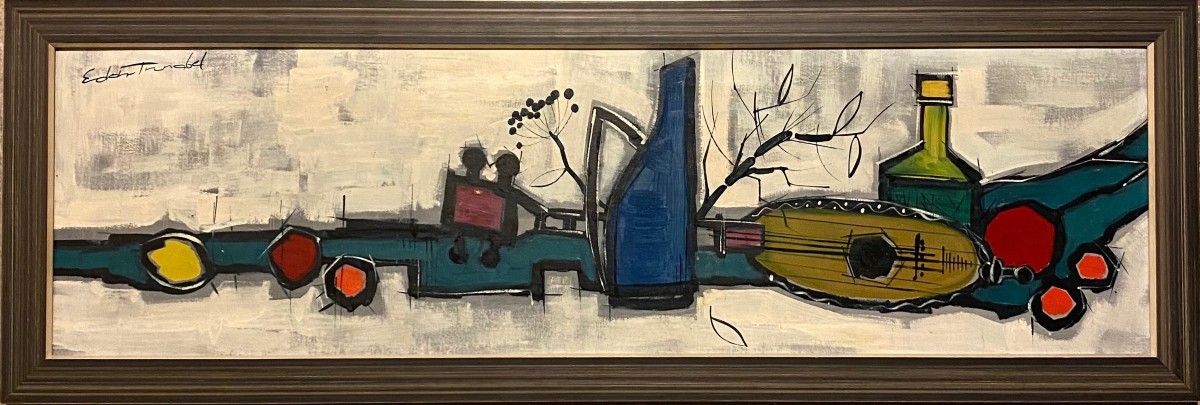 Allemagne ? Nature morte à la mandoline signature à identifier 1960