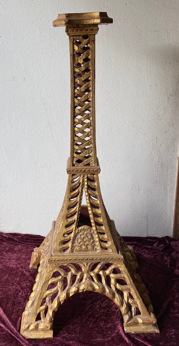 Gilded Wooden Eiffel Tower Pedestal