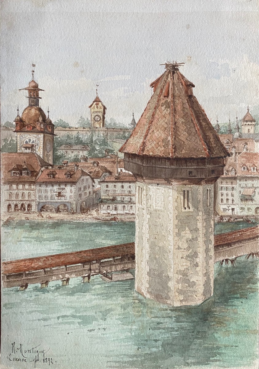 Montigny, Lucerne, Switzerland, Watercolor Dated 1892, Document