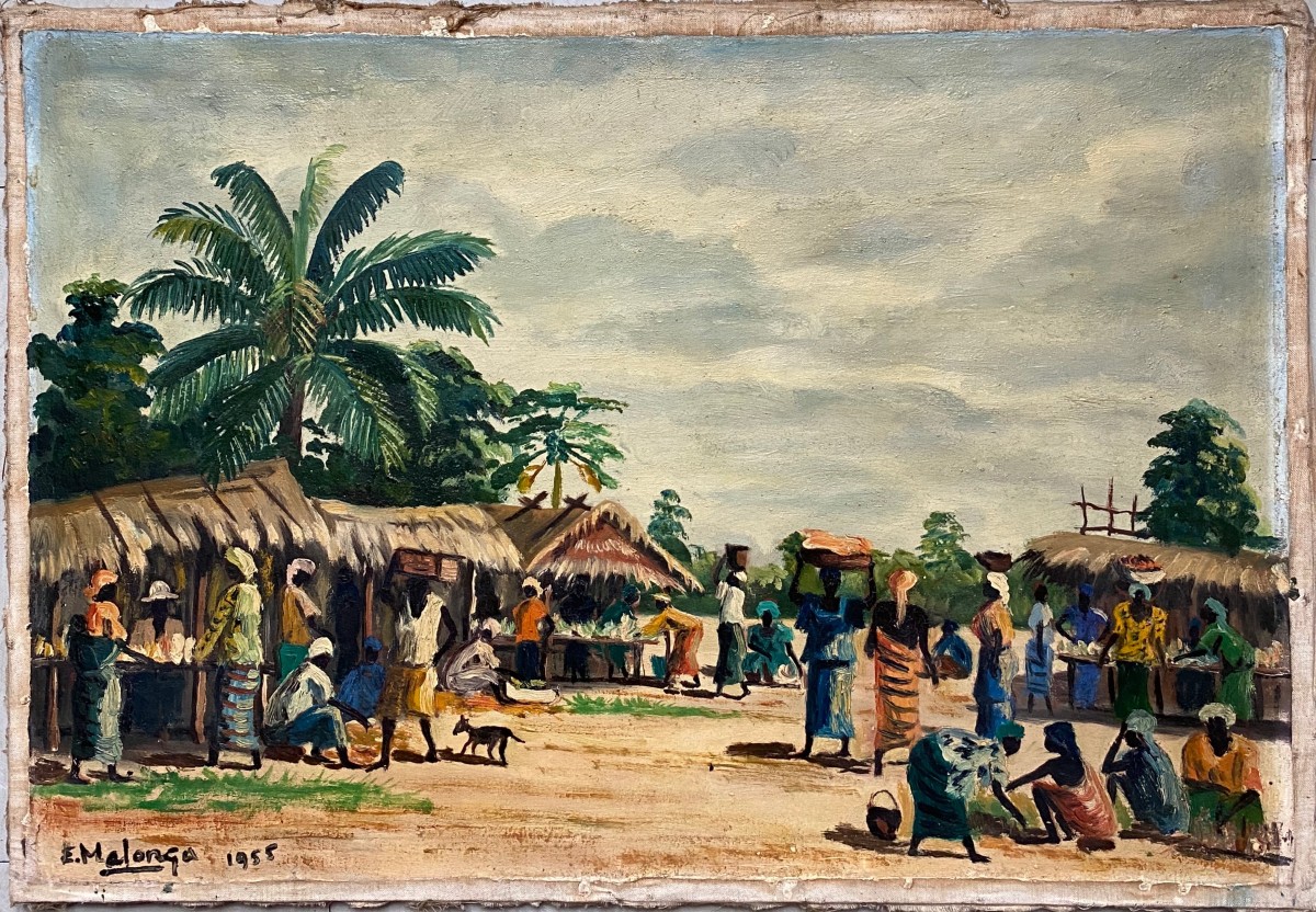 Eugène Malonga (1930-2005) Market Day In Congo 1955-photo-1