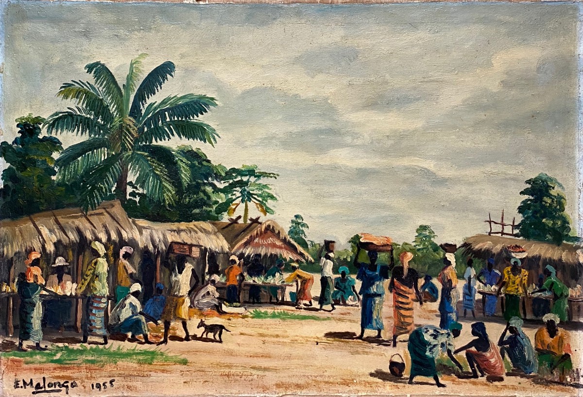 Eugène Malonga (1930-2005) Market Day In Congo 1955