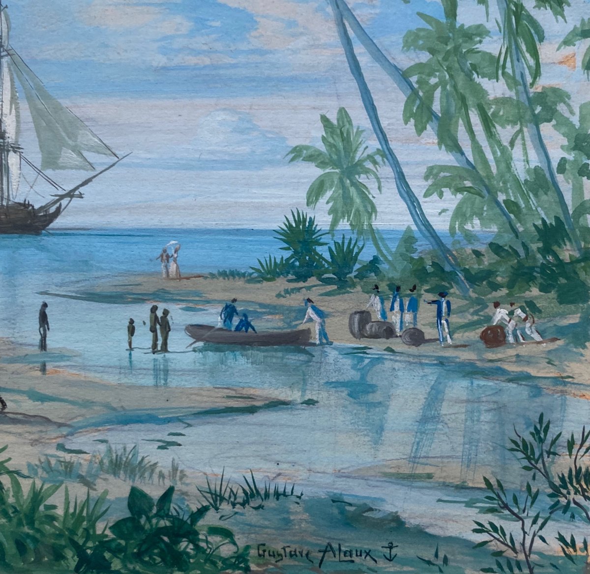 Gustave Alaux (1887-1965) Painter Of The Navy - Martinique Animated Landscape-photo-3