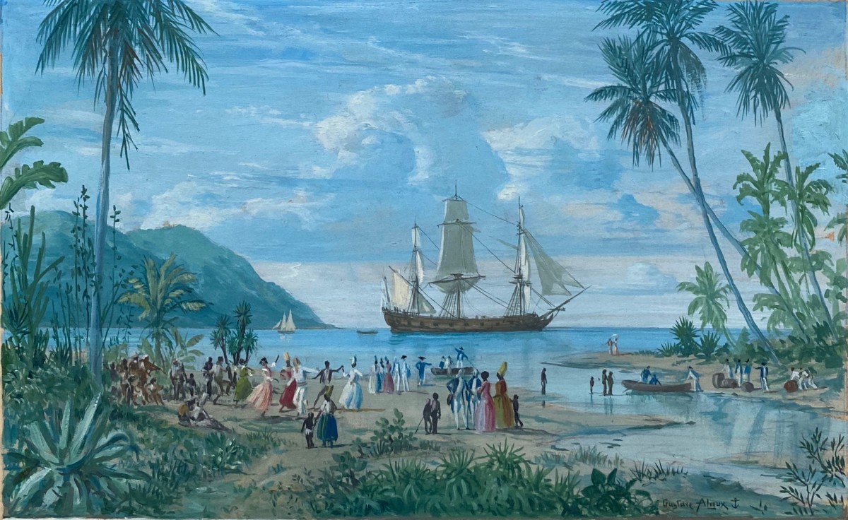 Gustave Alaux (1887-1965) Painter Of The Navy - Martinique Animated Landscape
