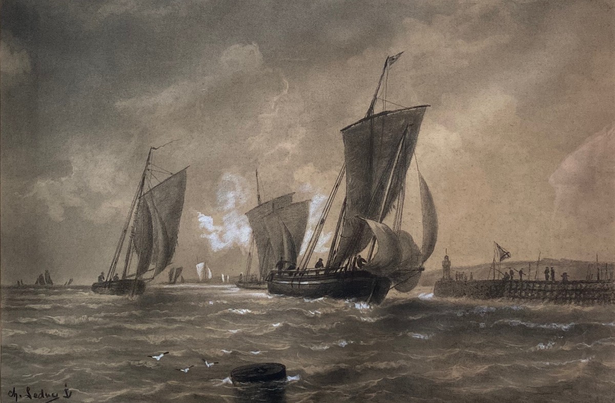 Charles Leduc (1831-1911) Naval Painter - Return To Port