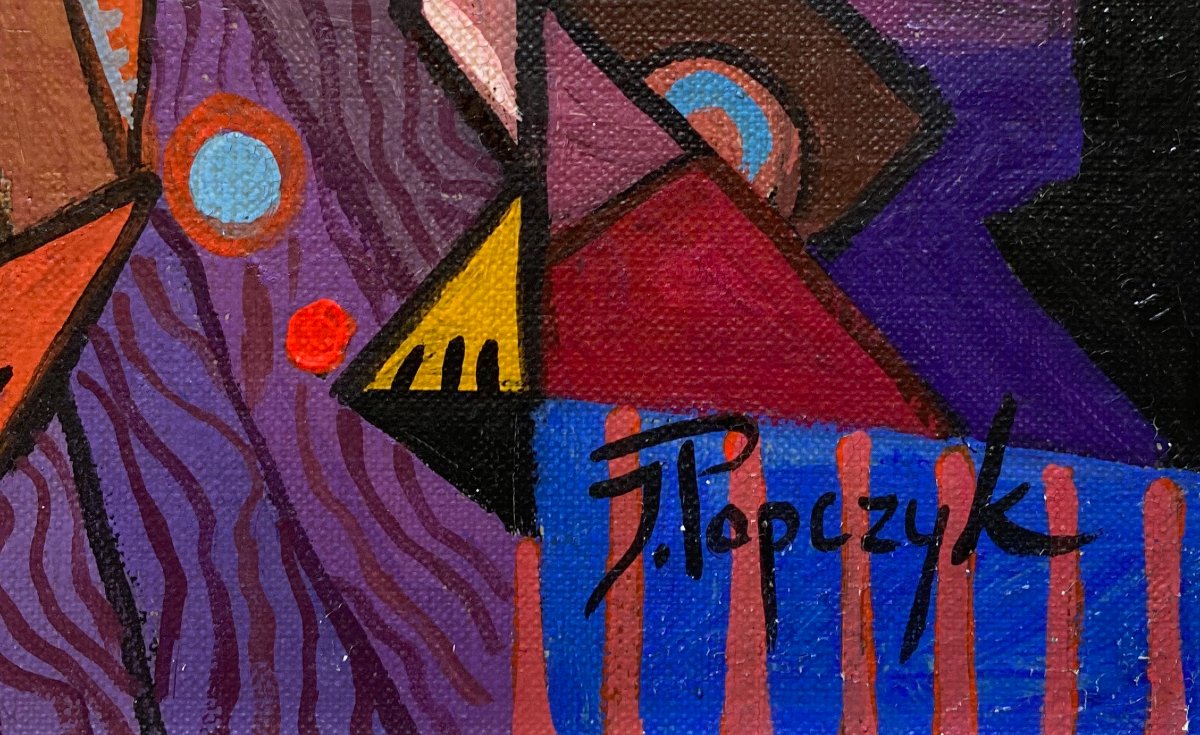 Jozef POPCZYK (1890-1971) Les deux modèles et le peintre dans l'atelier Cubisme-photo-3