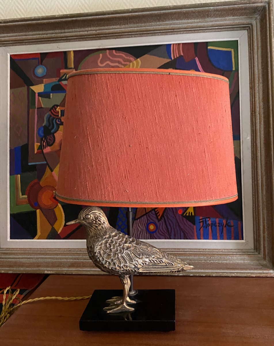 1960 Lampe à décor d'oiseau métal doré