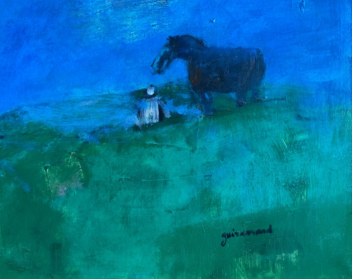 Paul Guiramand (1926-2007) Figure And Horse By The Sea Japan-photo-3