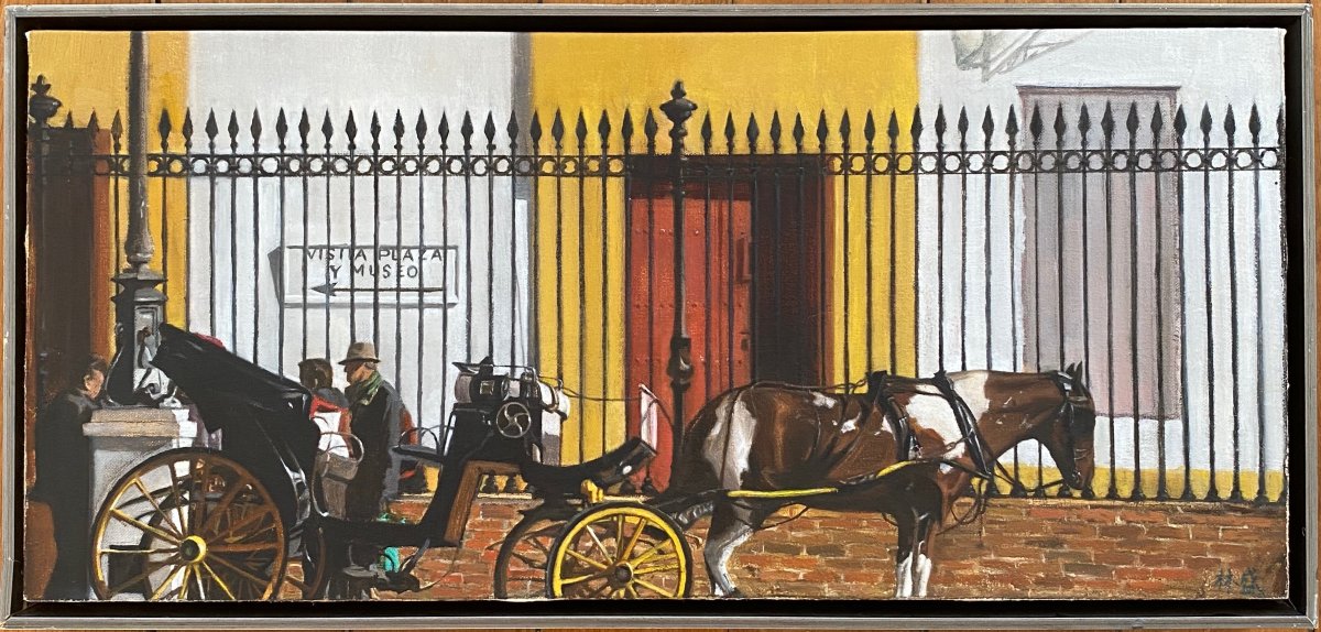 Lin Sheng (1944) Horse-drawn Carriage In Front Of A Museum Hyperrealism -photo-3
