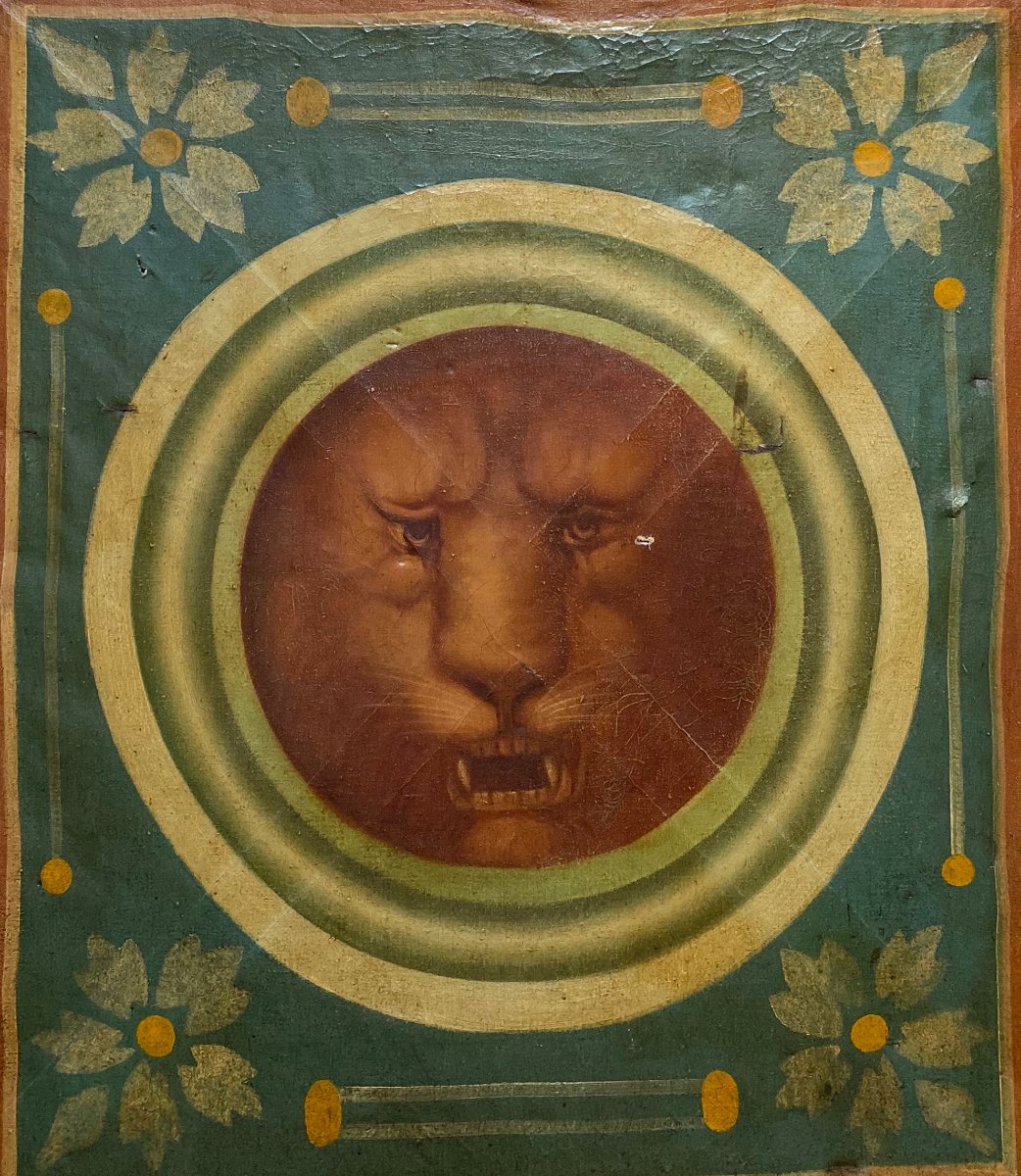 19th-century Italian Lion, Oil On Canvas-photo-2