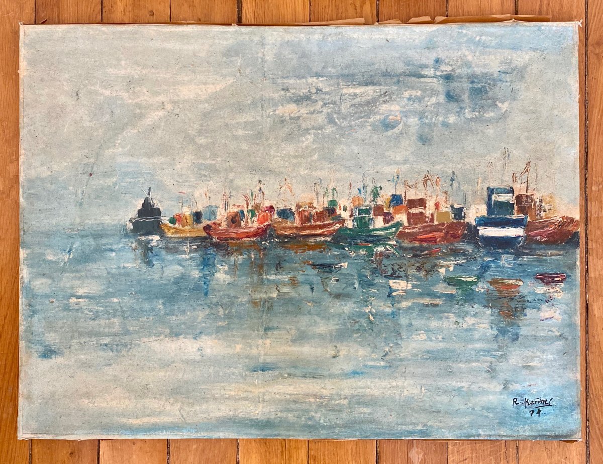 Roger KERINEC (1917-2001) Le port du Guilvinec Finistère Bretagne 1978-photo-2