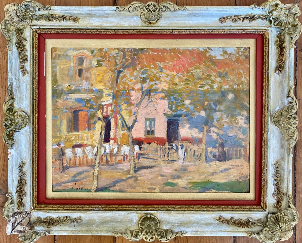 José Gausachs Armengol (1889–1959) Scene Of A Bustling Village, Dated 32, Spain-photo-1