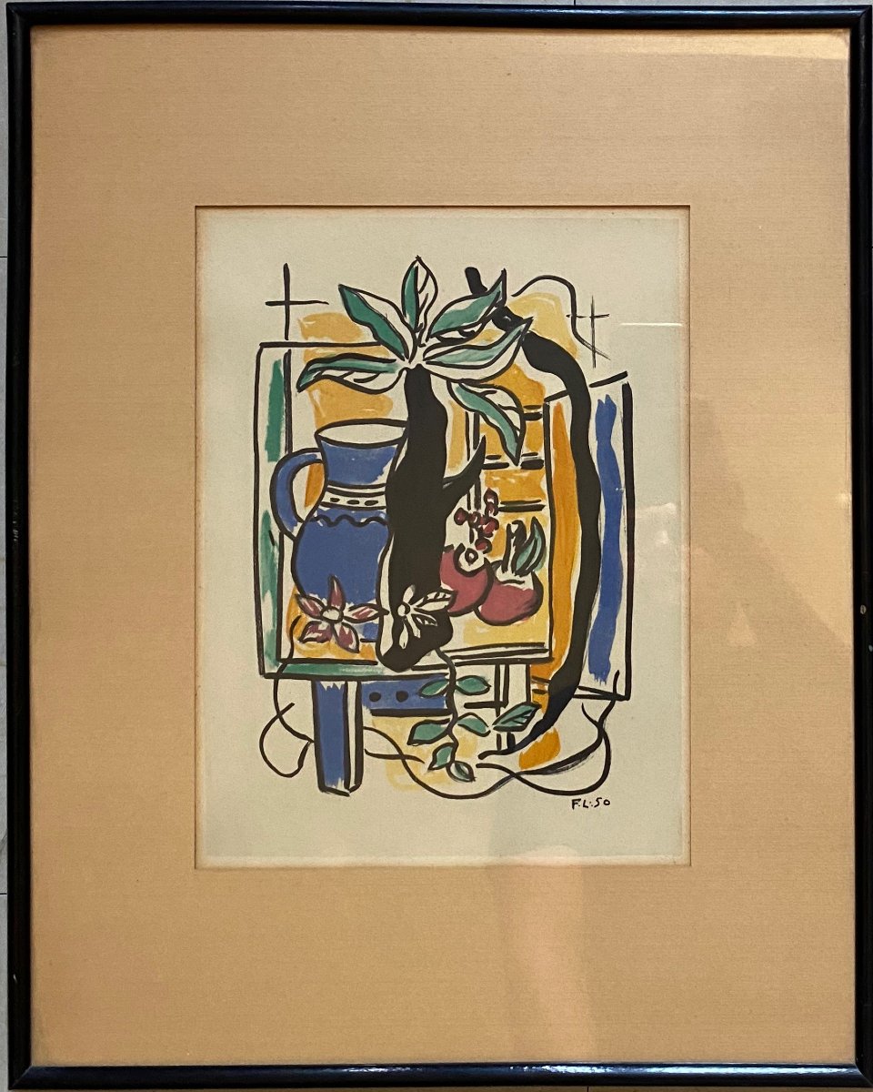 Fernand LÉGER (1881-1955) Nature morte au pichet bleu 1950-photo-2