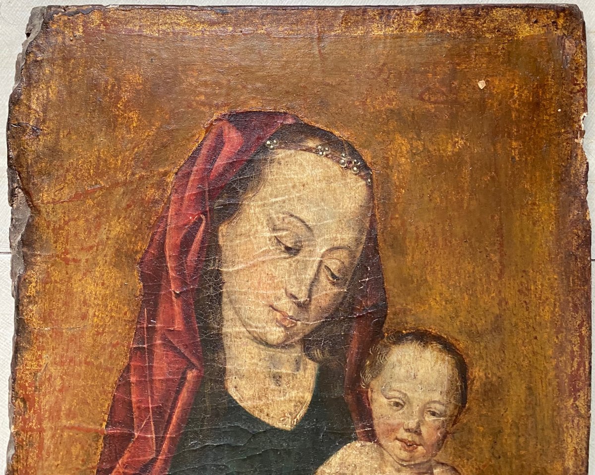 "virgin And Child," 18th-century School, Oil On Wood-photo-3