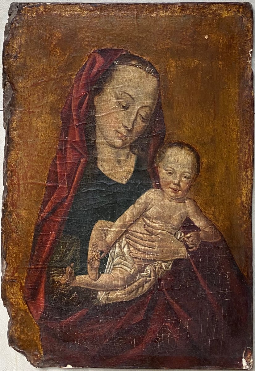 "virgin And Child," 18th-century School, Oil On Wood