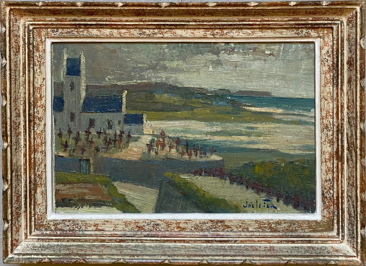 Joë LE FUR (1920-2001) Église face à la mer à identifier Benodet ? Bretagne-photo-3