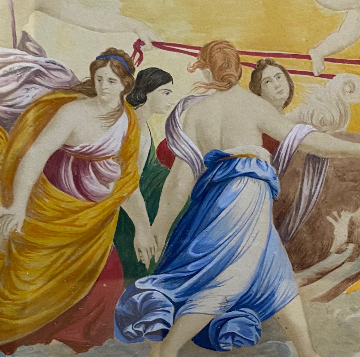 Aquarelle XIXème le char d'Appolon guidé par l'Aurore Guido Reni Cadre à palmettes Directoire-photo-3