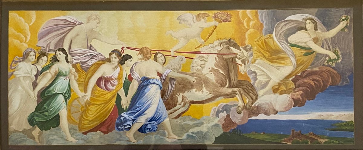 Aquarelle XIXème le char d'Appolon guidé par l'Aurore Guido Reni Cadre à palmettes Directoire-photo-4