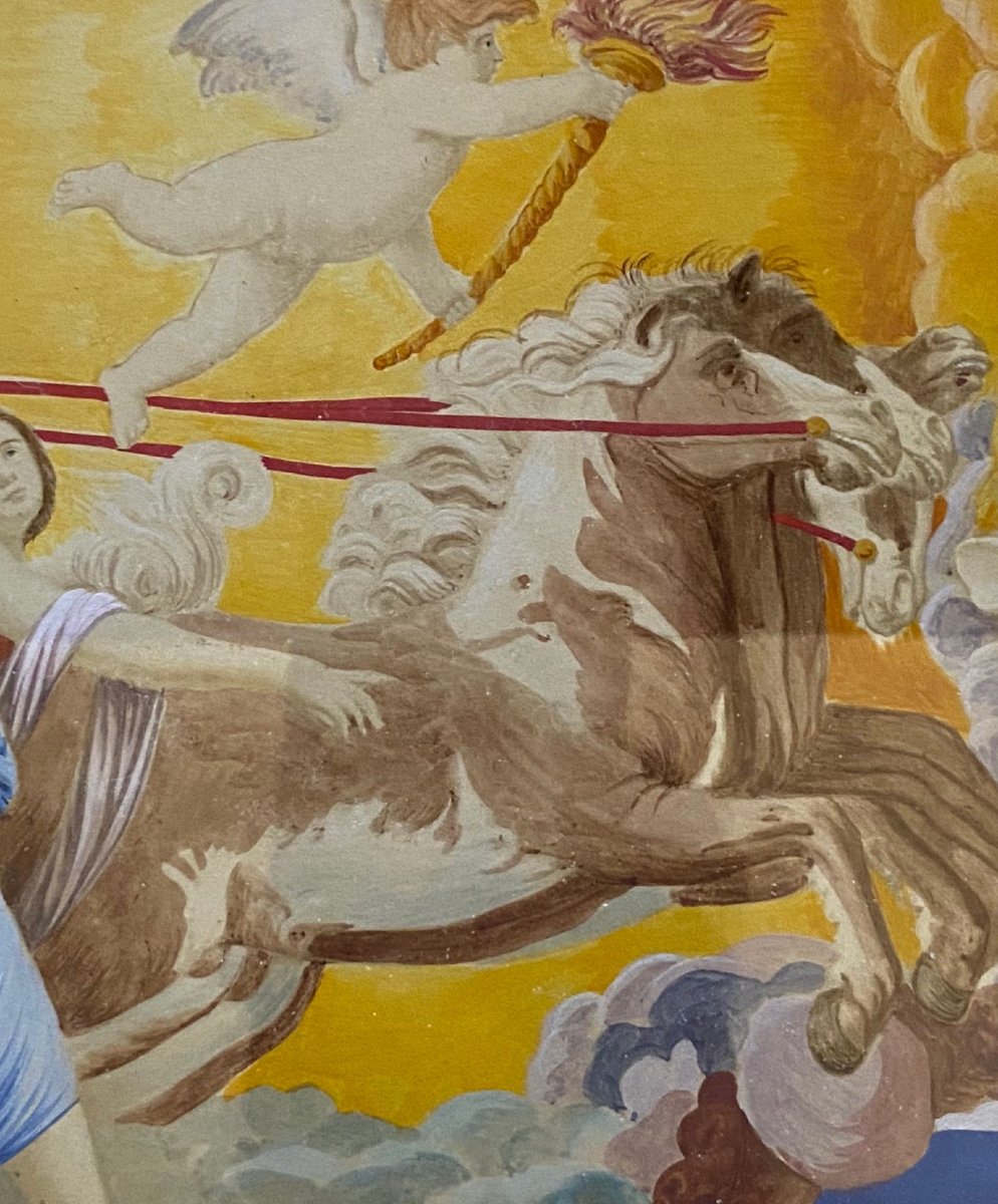 Aquarelle XIXème le char d'Appolon guidé par l'Aurore Guido Reni Cadre à palmettes Directoire-photo-3