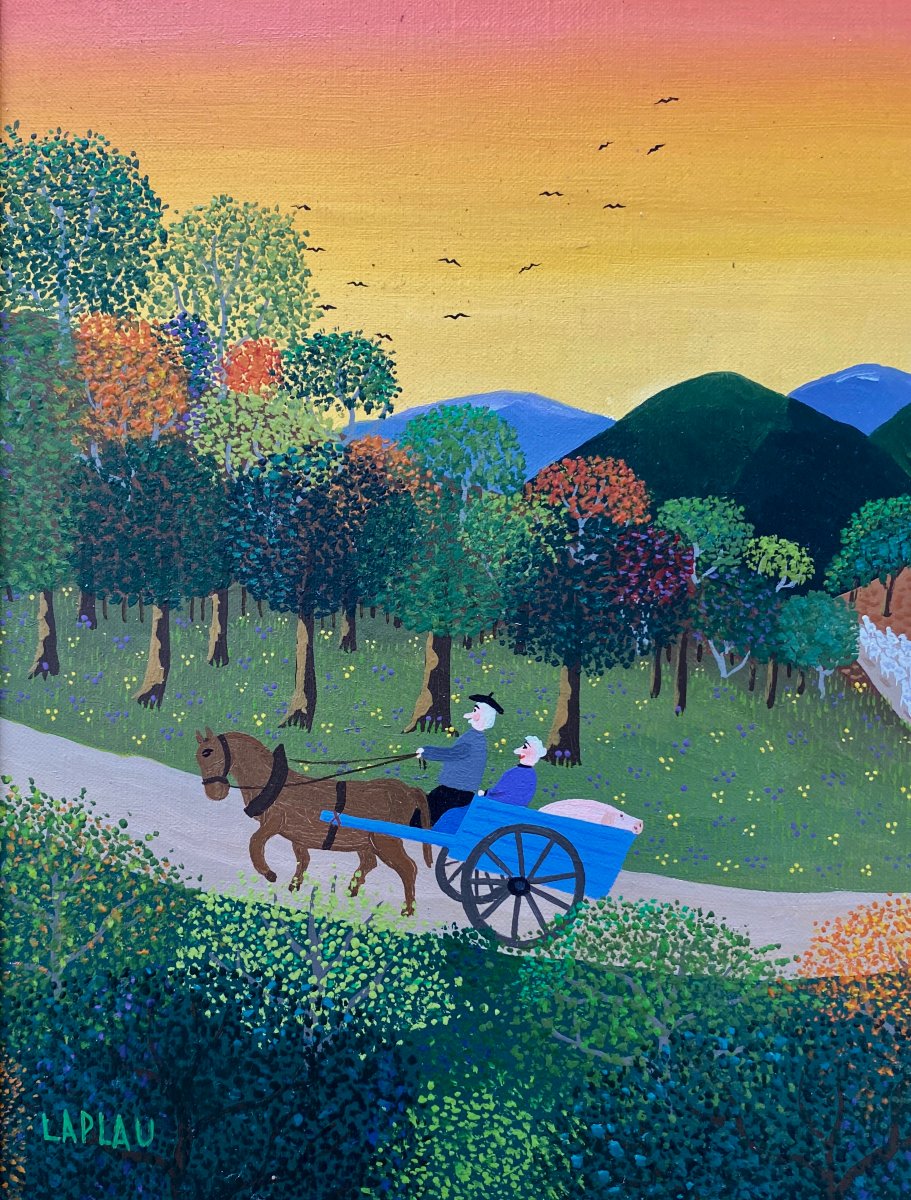 Gérard LAPLAU (1938-2009) Saint-Céré La douceur du soir Envoi de l'artiste Art Naïf-photo-1