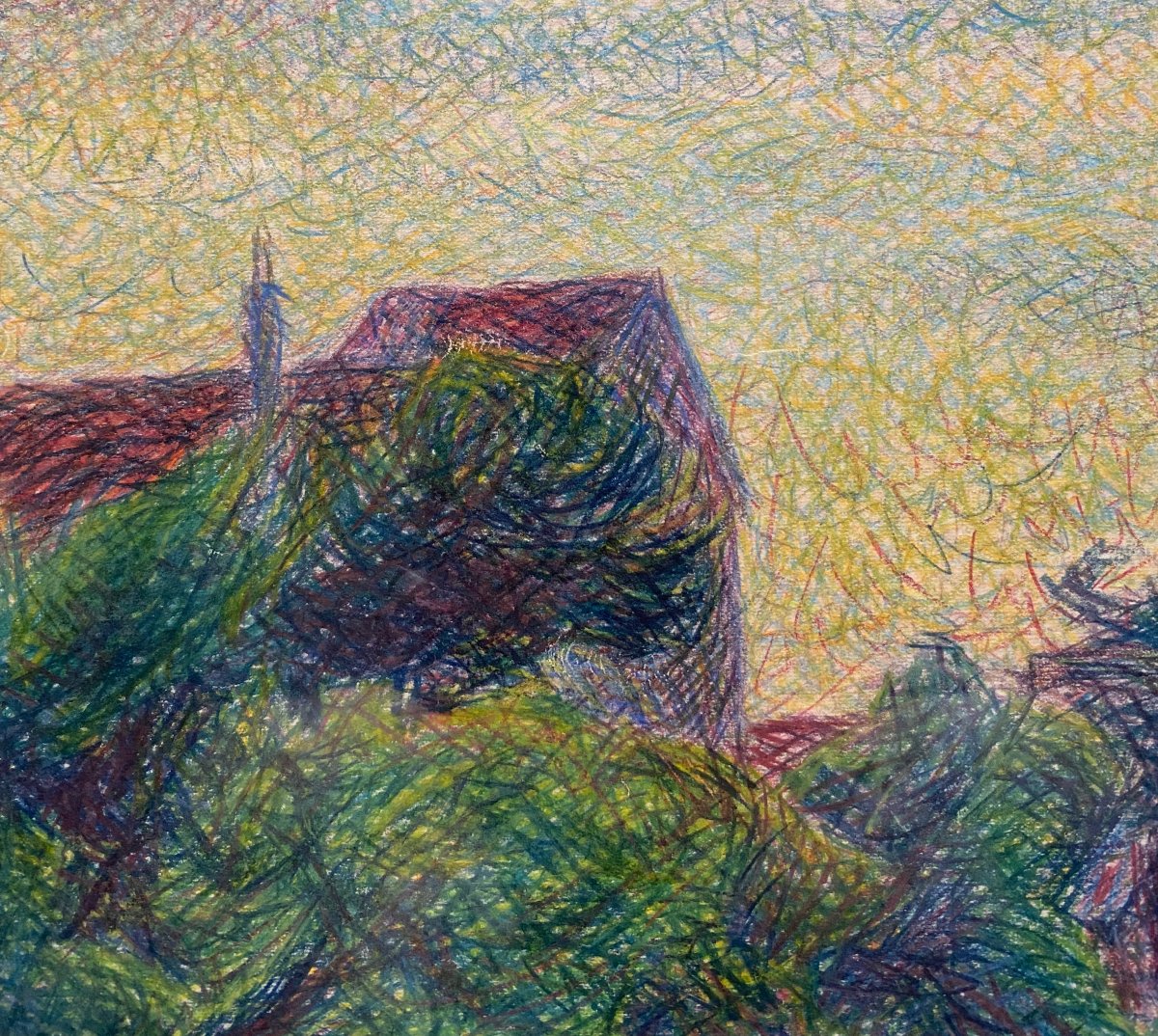 Georges Willaume (1876-1962) Un jardin à la campagne Trait-isme Pointillisme 1939-photo-3