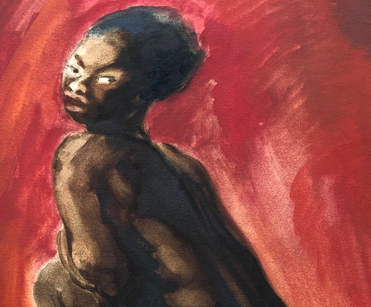 Jacques Nam 1881-1974 Black Woman On A Red Background Africanism-photo-3