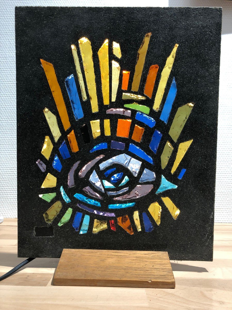 Stained Glass Sculpture Atelier Loire Chartres Around 1970 Lamp-photo-3