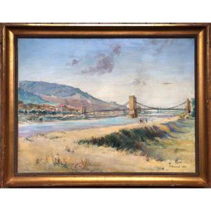 Pierre Philippe Bertrand (1884-1975) 1934 Animated Bridge South Of France To Identify